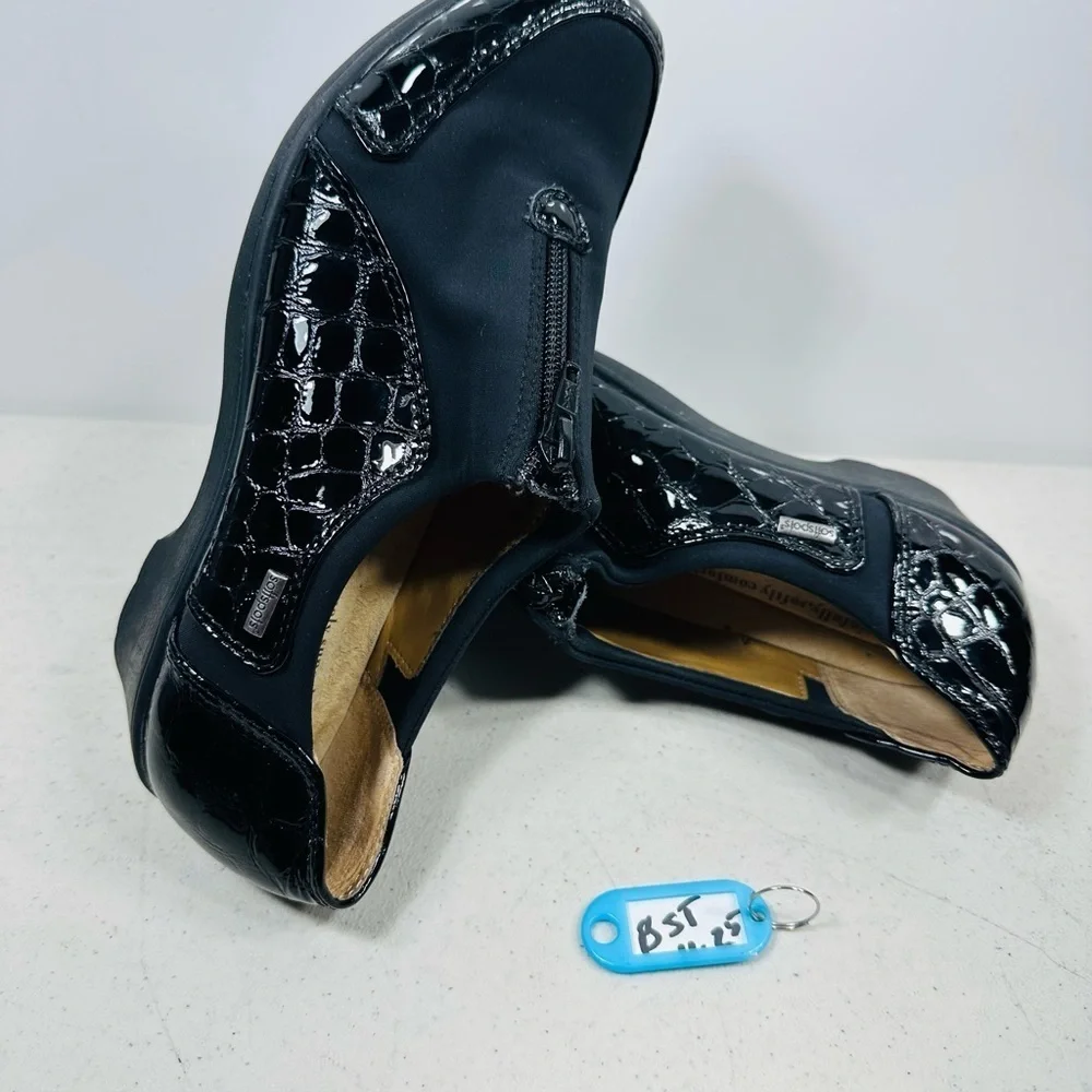 Women's SoftSpots Stretch Comfort Shoes Top Zip Black Patent Size